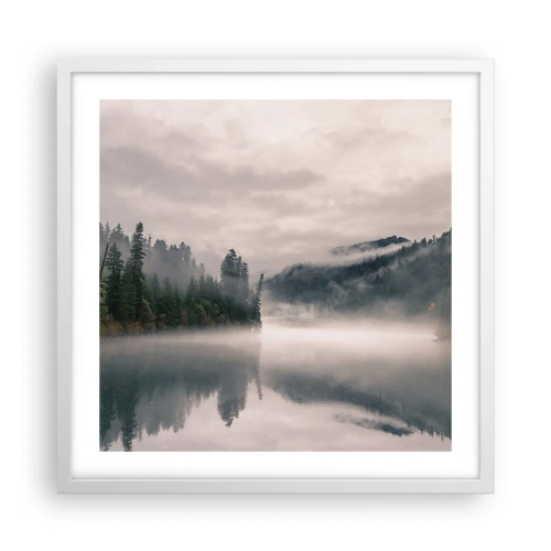 Poster in een witte lijst - In reflectie, in de mist - 50x50 cm