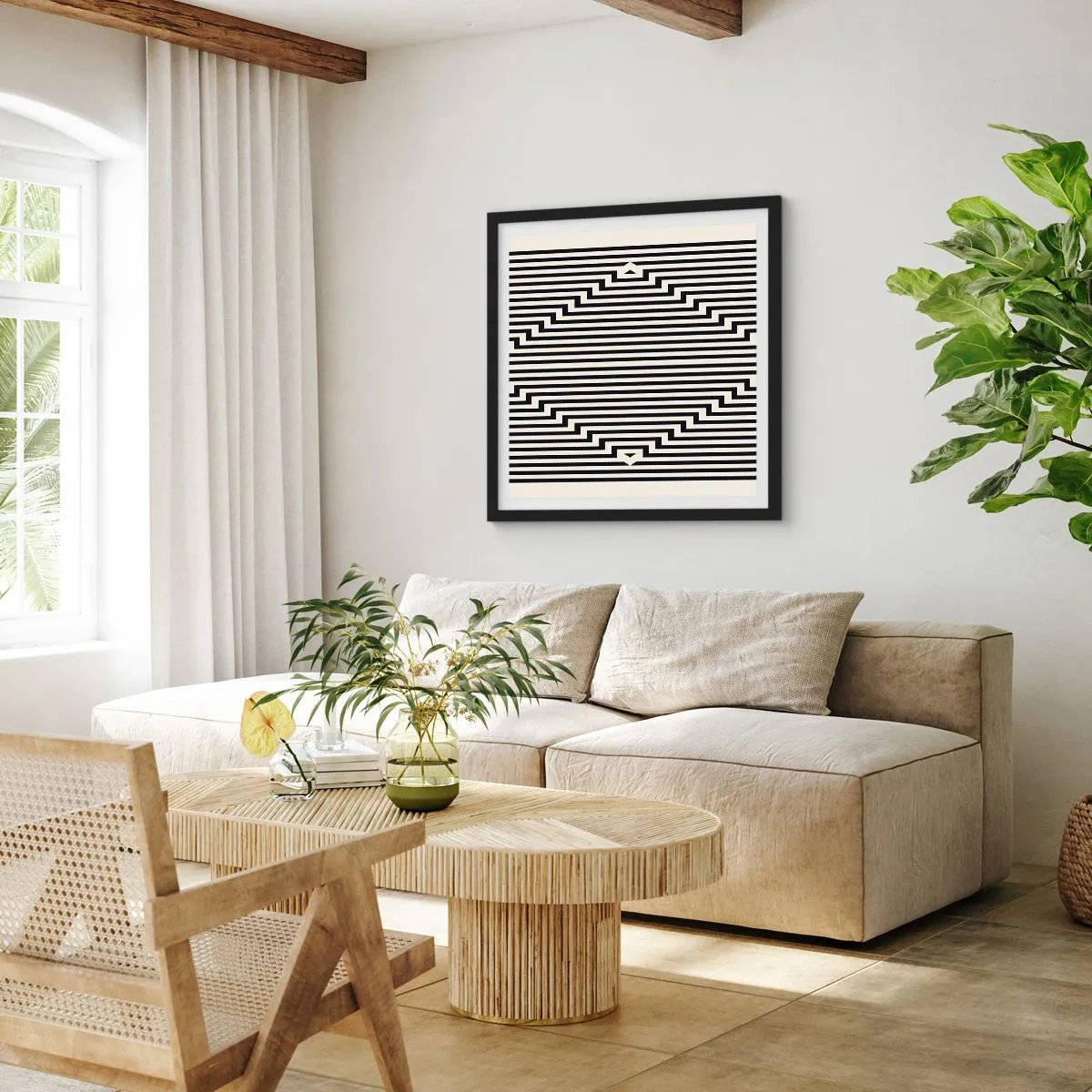 Poster in een zwarte lijst - Geometrische illusie - 40x40 cm