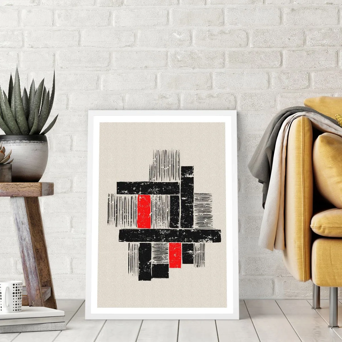 Poster in een witte lijst - Rood en zwart - 50x70 cm