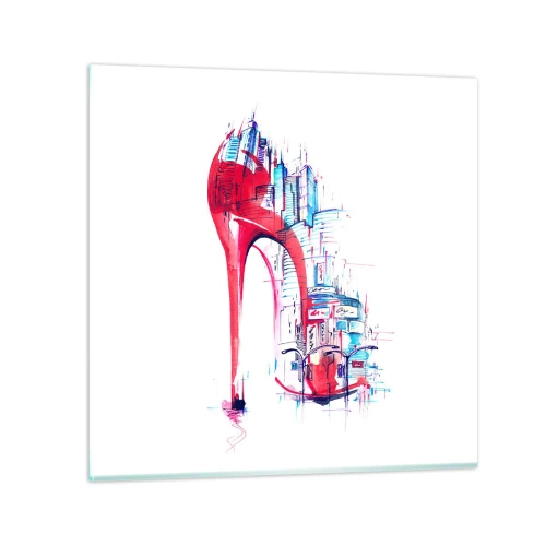 Schilderen op glas - Een elegante vrouw uit de grote stad - 70x70 cm