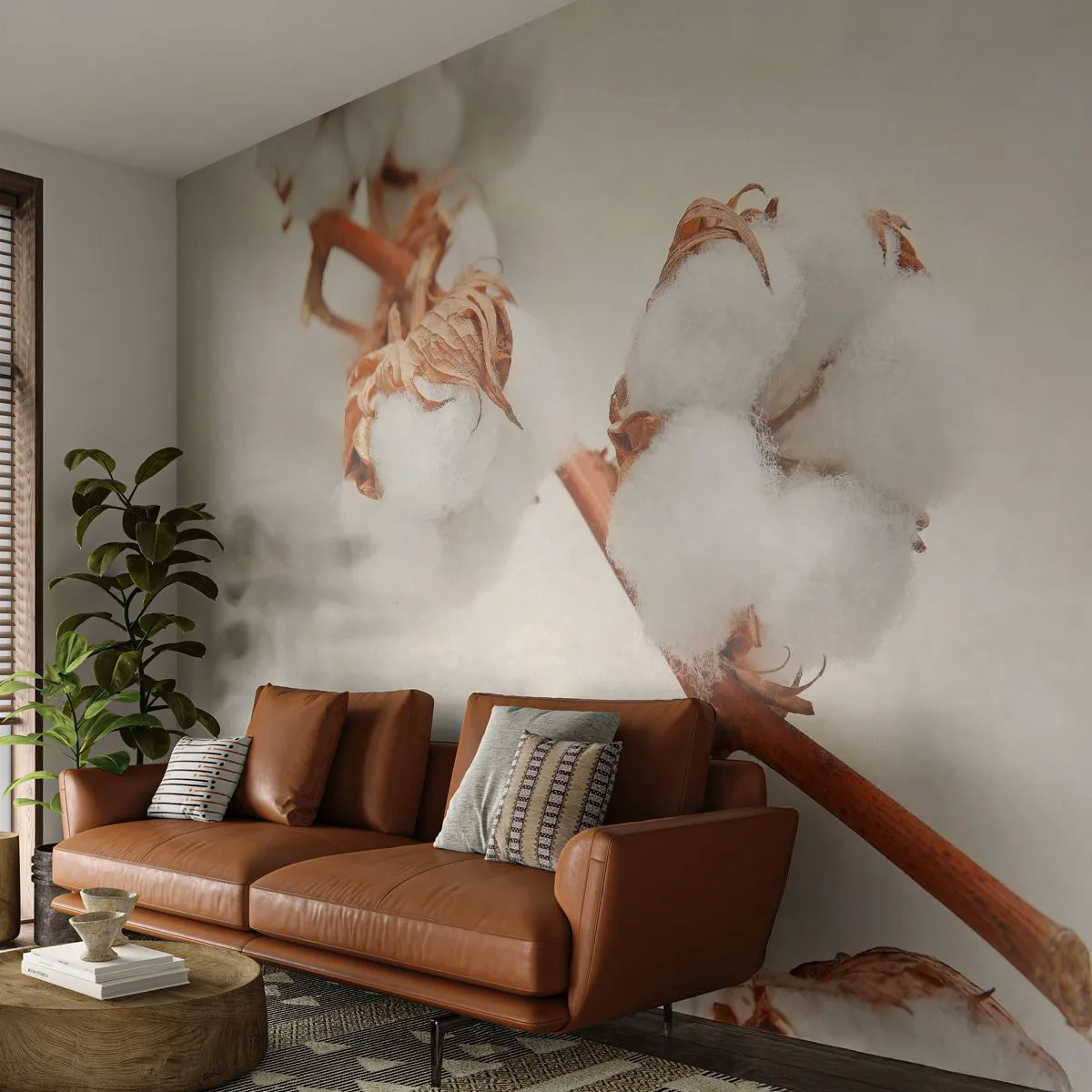 Fotobehang Premium Canvas - Gewoon een knuffel - Katoenen bloem, Bloem, Katoen takje - 100x70 cm