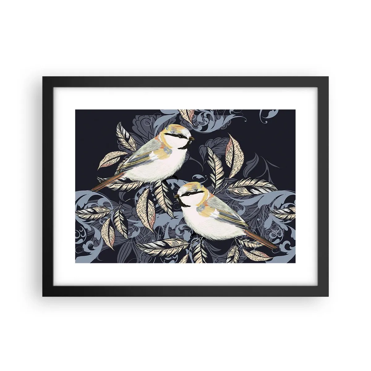 Poster in een zwarte lijst - Geel-blauwe triller - 40x30 cm