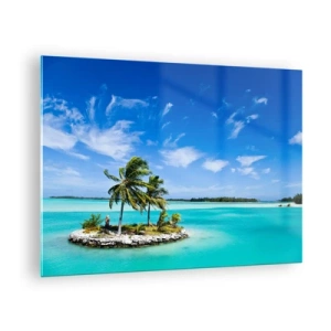 Schilderen op glas - Een tropisch eiland tegen de achtergrond van een turquoise oceaan - 70x50cm - Een paradijs op aarde - Moderne wanddecoratie voor woonkamer en slaapkamer ARTTOR