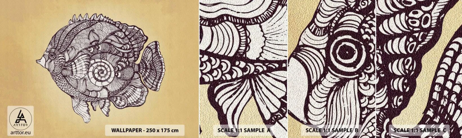 Fotobehang Staaltje Standard Eco - Uit een oceaan van ornamenten - Vis, Ornament, Decoratie - 100x30 cm