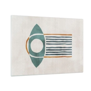 Schilderen op glas - Geometrische vorm met een cirkel en lijnen in tinten groen en rood. - 70x50cm - Tekens en rituelen - Moderne wanddecoratie voor woonkamer en slaapkamer ARTTOR