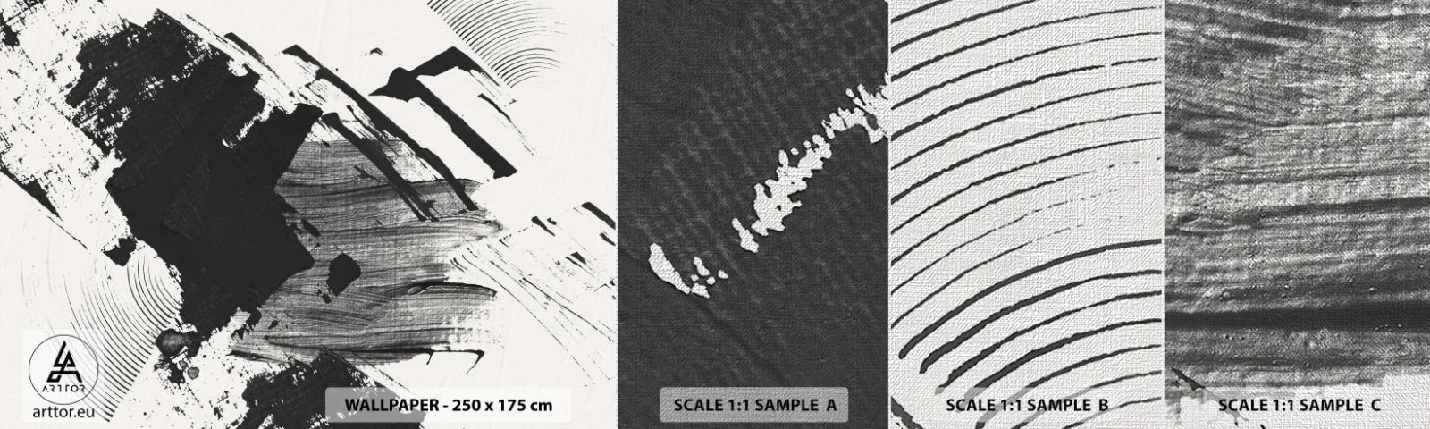 Fotobehang Monster Premium Canvas - Abstractie – expressie van zwart - Deel, Modern, Zwart en wit - 100x30 cm