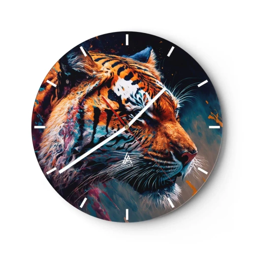 Wandklok - Klok - Portret van een tijger in intense kleuren met schilderachtige accenten - 30x30cm - Wilde schoonheid - Moderne wanddecoratie voor woonkamer, keuken en slaapkamer ARTTOR