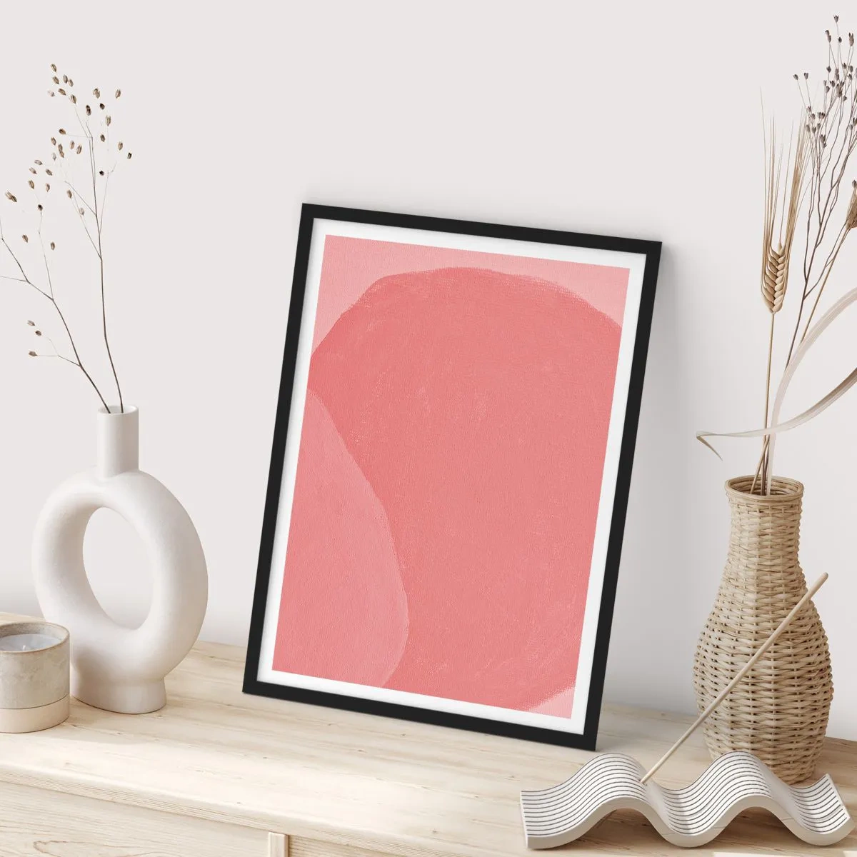 Poster in een zwarte lijst - Abstracte compositie in tinten roze - 50x70cm - Organische compositie in roze - Moderne wanddecoratie voor woonkamer en slaapkamer ARTTOR