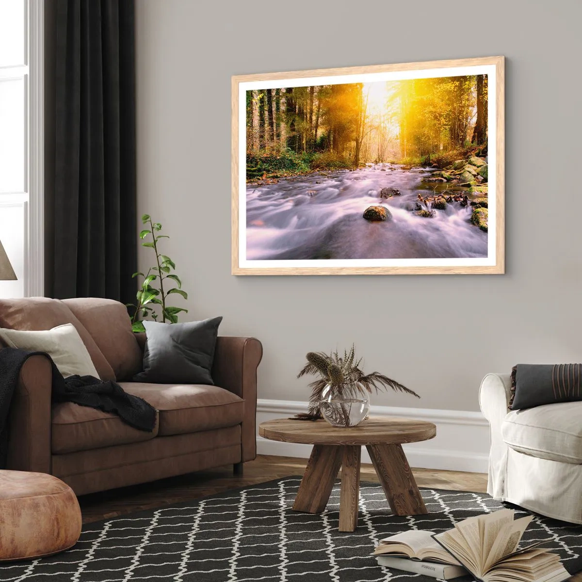 Een poster in een licht eiken lijst - Malachiet in een zilveren en gouden lijst - 70x50 cm