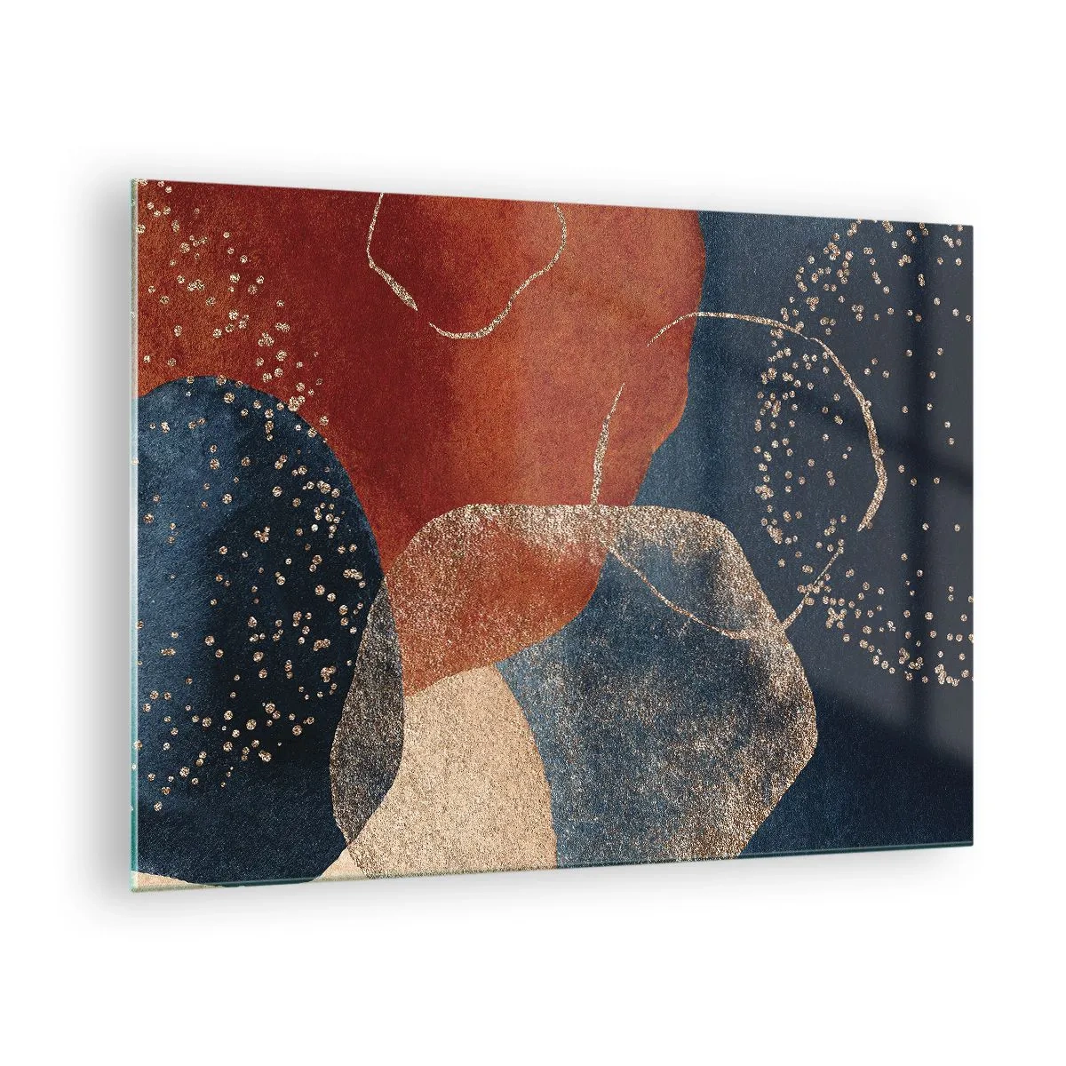 Schilderen op glas - Abstracte vormen in tinten marineblauw en koper - 70x50cm - De lichtheid van het zijn - Moderne wanddecoratie voor woonkamer en slaapkamer ARTTOR