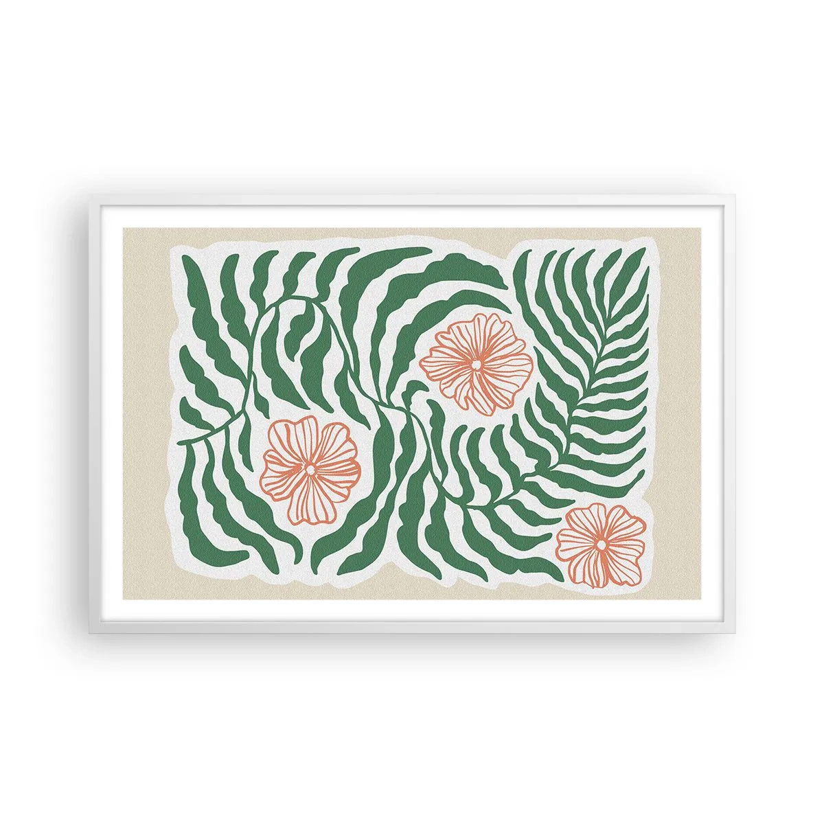 Poster in een witte lijst - Bloeiend in het groen - 91x61 cm