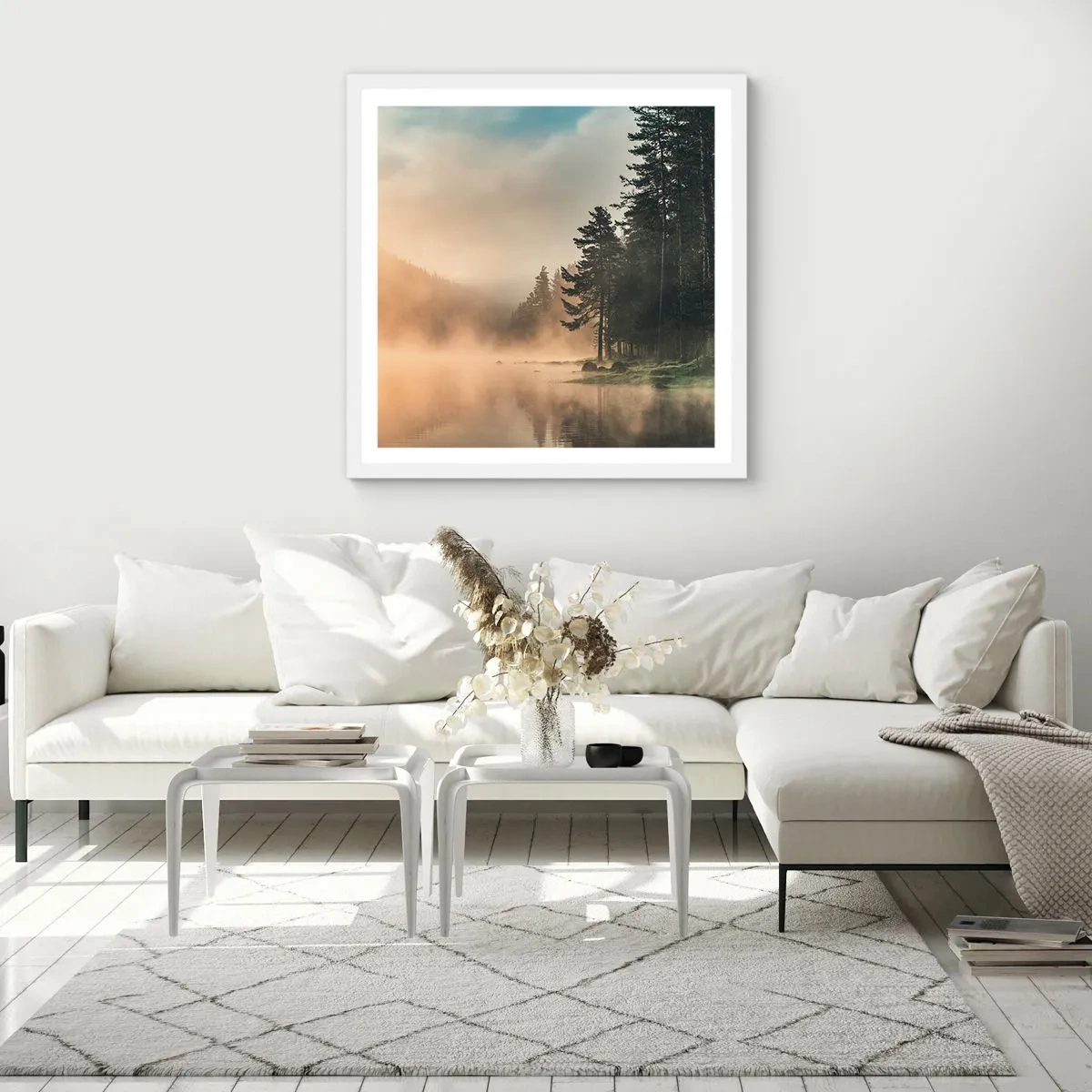Poster in een witte lijst - De geboorte van de dag - 50x50 cm
