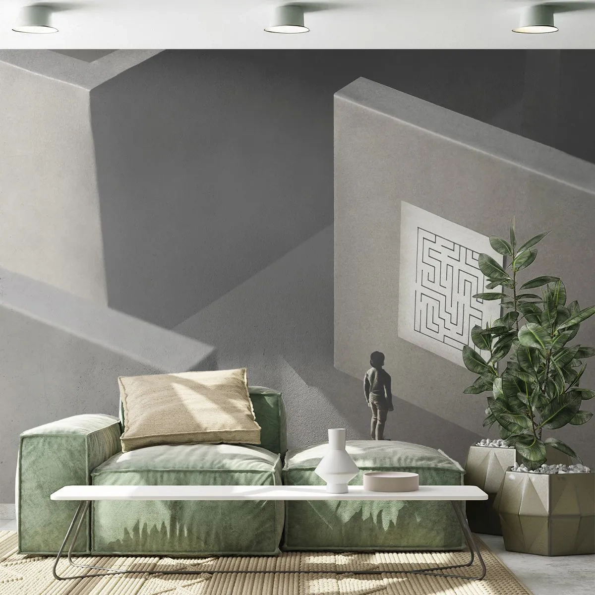 Fotobehang Premium Canvas - Maar waar ben ik? - Doolhof, Abstractie, Deel - 500x350 cm