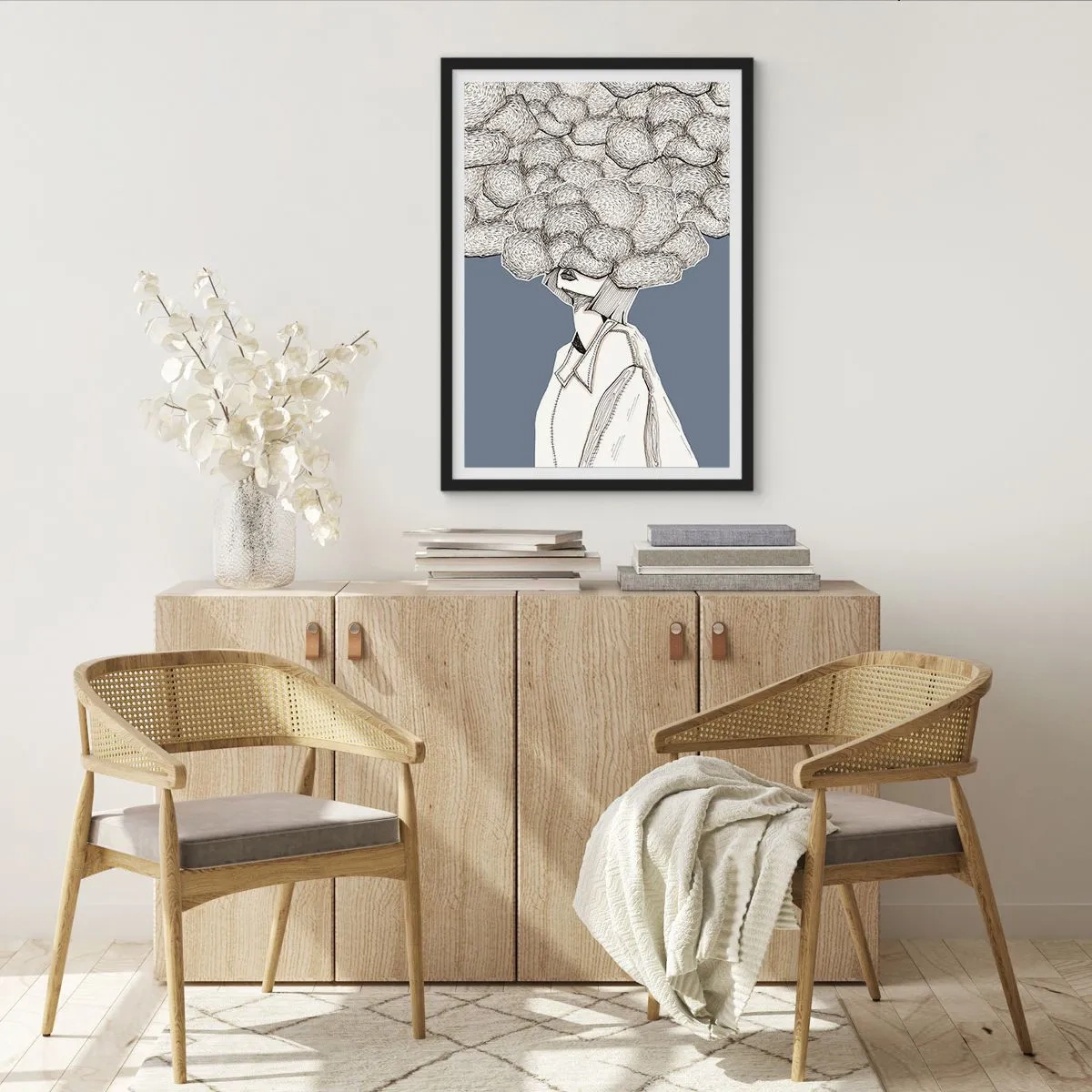 Poster in een zwarte lijst - Met hoofd in de wolken - 61x91 cm