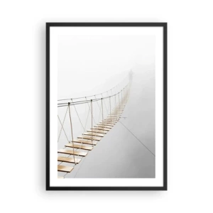 Poster in een zwarte lijst - Een hangbrug die verdrinkt in de mist - 50x70cm - Waar zal het je brengen? - Moderne wanddecoratie voor woonkamer en slaapkamer ARTTOR