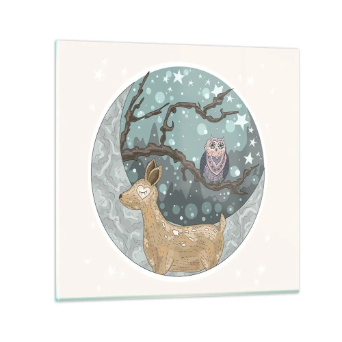 Schilderen op glas - Een sprookjesachtige bosnacht - 40x40 cm