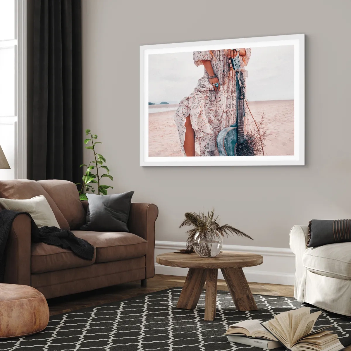 Poster in een witte lijst - Kinderen bloemen onderweg - 91x61 cm