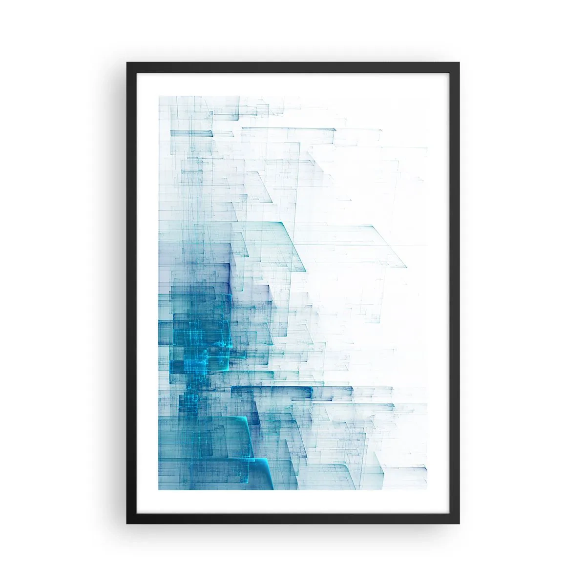 Poster in een zwarte lijst - Abstracte geometrische compositie in tinten blauw en wit - 50x70cm - Hoe ruimte geworden is - Moderne wanddecoratie voor woonkamer en slaapkamer ARTTOR