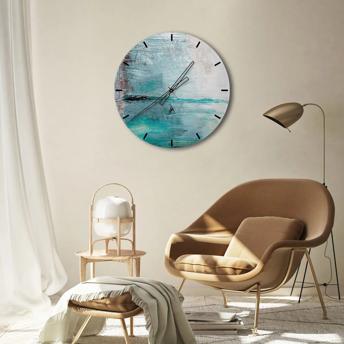 Wandklok - Klok - Een wijzerplaat met een abstract motief in tinten blauw en grijs. - 30x30cm - Horizontaal in blauw - Moderne wanddecoratie voor woonkamer, keuken en slaapkamer ARTTOR