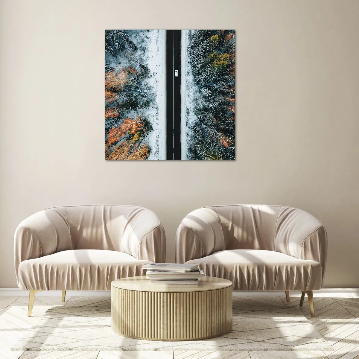 Schilderen op glas - Snijd door het winterbos - 70x70 cm