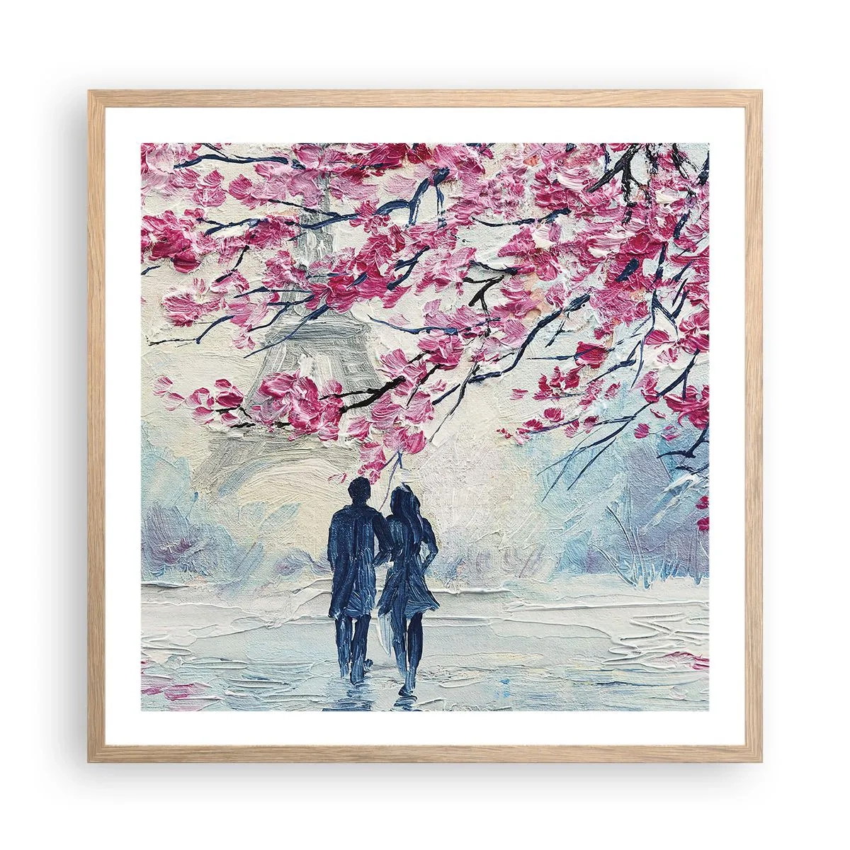 Een poster in een licht eiken lijst - Een romantische wandeling - 60x60 cm