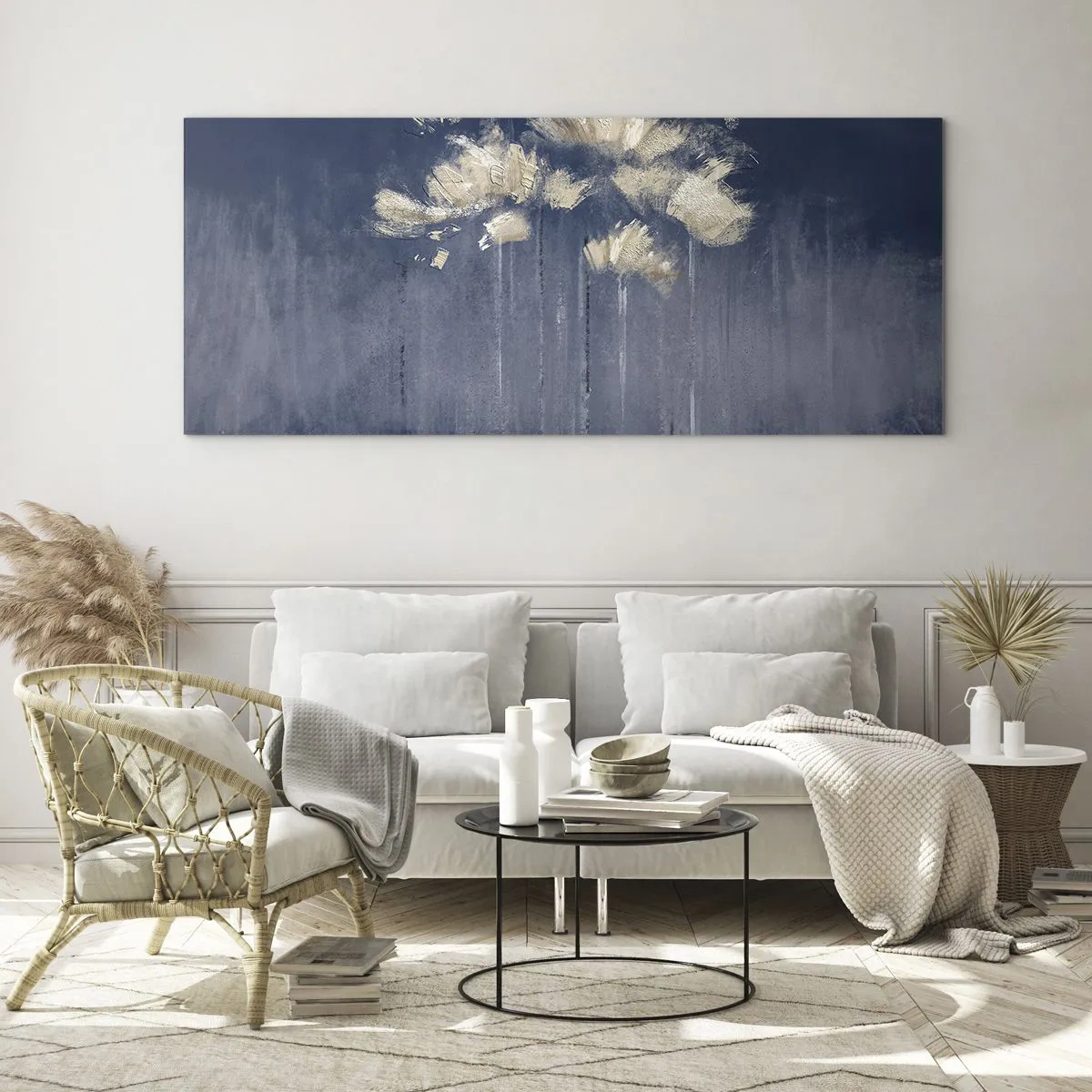 Schilderen op glas - Als bloemblaadjes in de wind - 100x40 cm