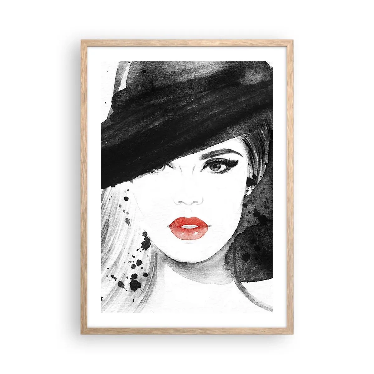 Een poster in een licht eiken lijst - Vrouw in het zwart - 50x70 cm
