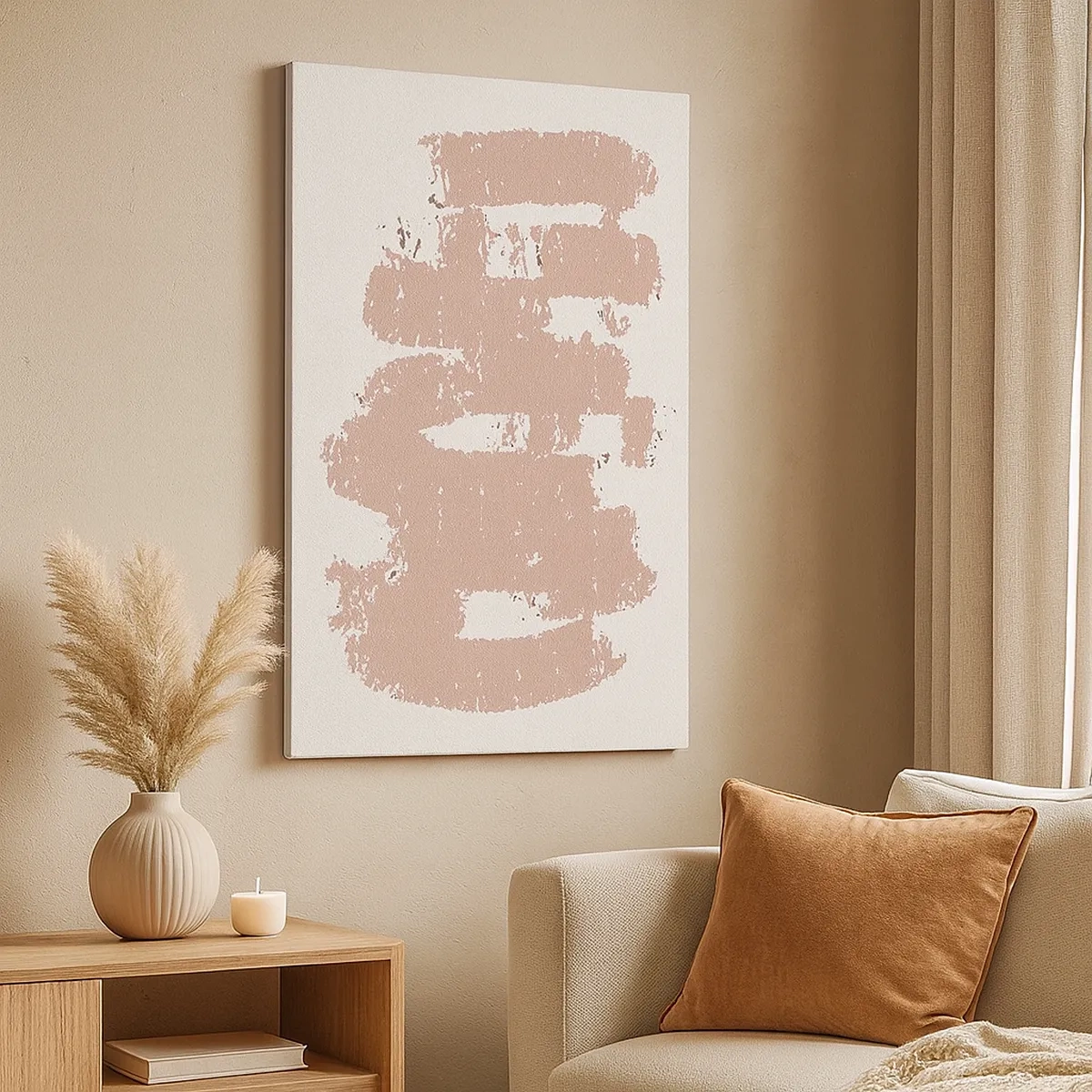 Schilderen op canvas - Abstractie in zachtroze - 50x70 cm