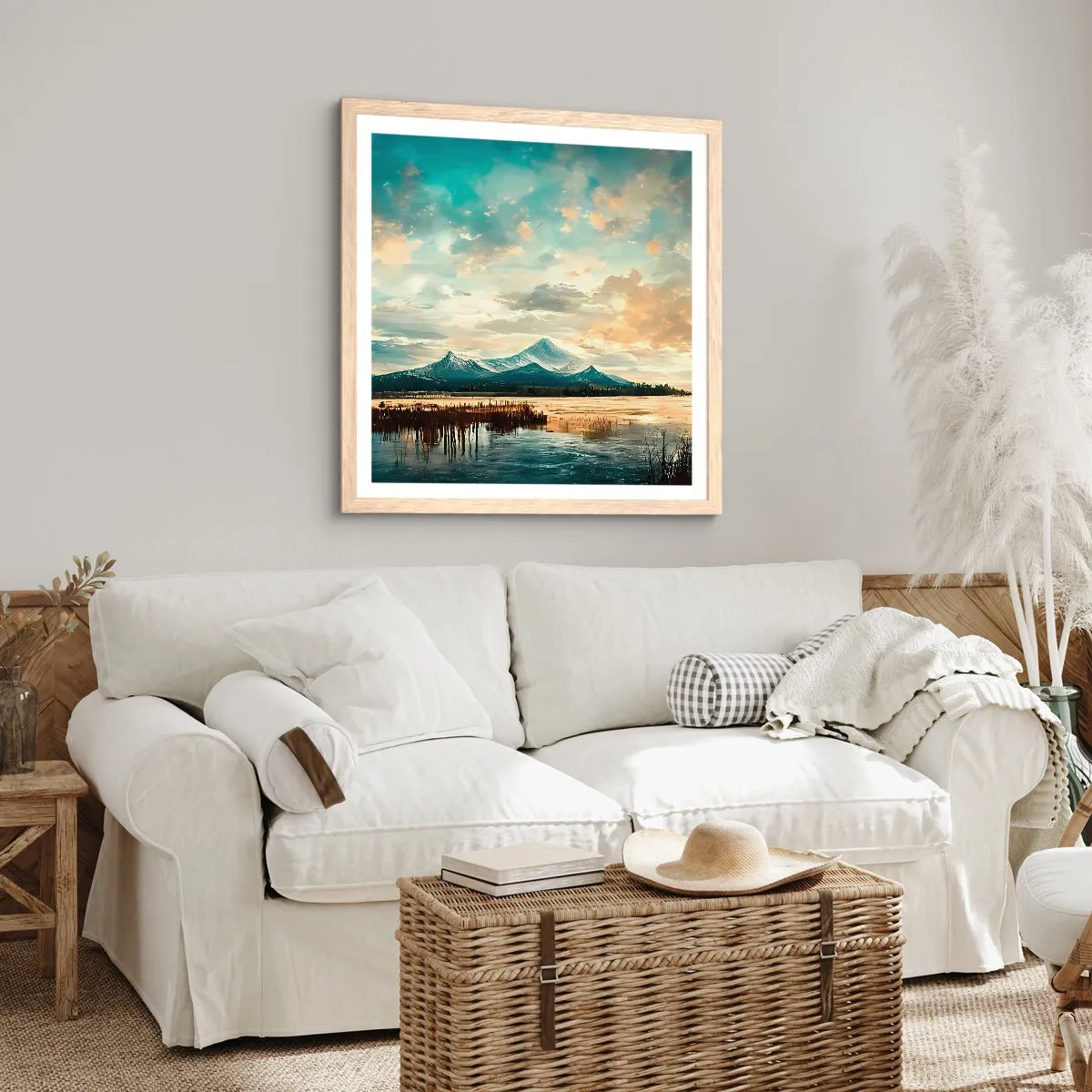 Een poster in een licht eiken lijst - Onder bescherming van de hemel - 50x50 cm