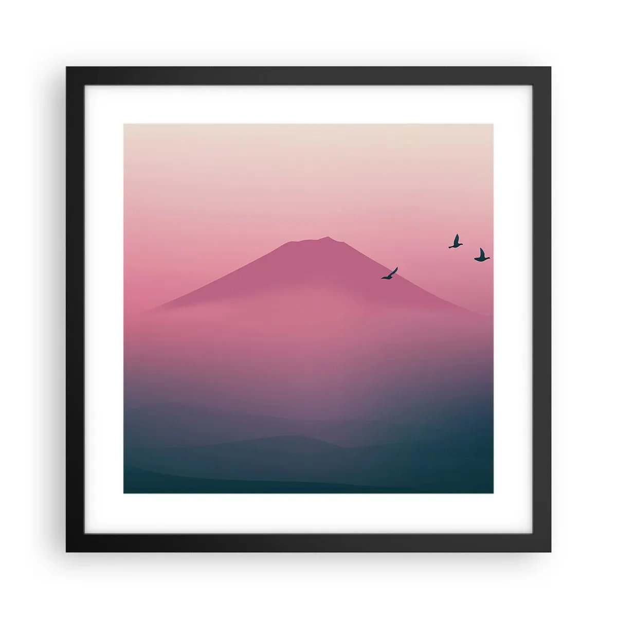 Poster in een zwarte lijst - Wandelaars boven de wolken - 40x40 cm