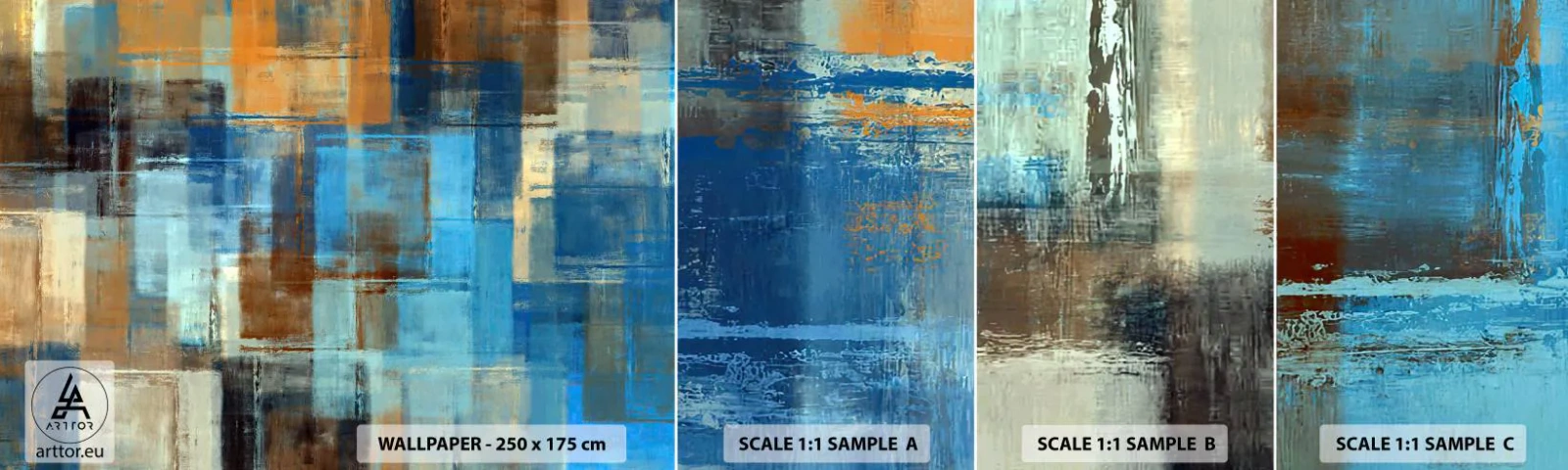 Fotobehang Monster Zelfklevend Deluxe Sticker - Door de blauwe sluier - Abstractie, Deel, Verf - 100x30 cm