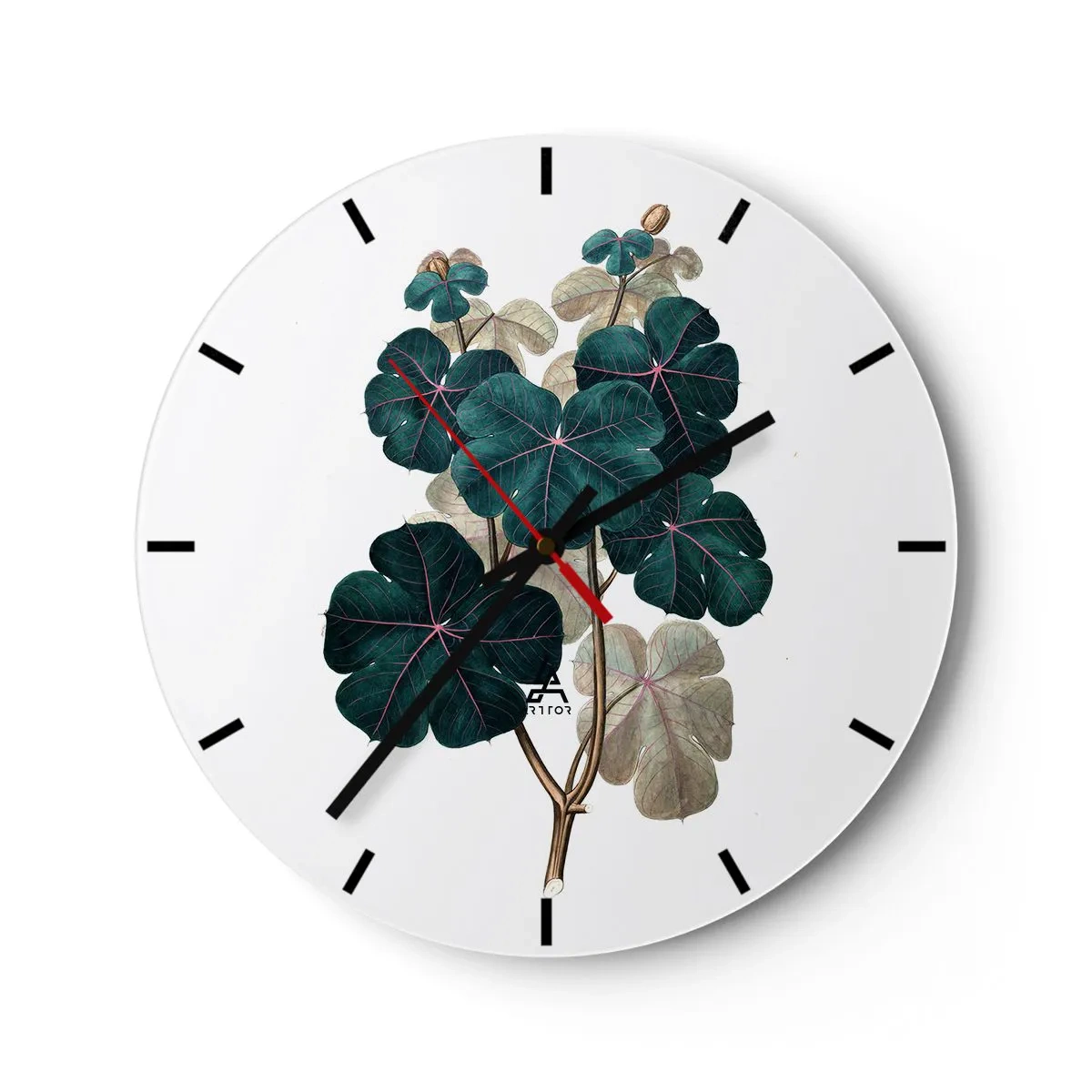 Wandklok - Klok - Botanische tekening met bladeren in tinten groen en paars - 30x30cm - Uit het oude herbarium - Moderne wanddecoratie voor woonkamer, keuken en slaapkamer ARTTOR