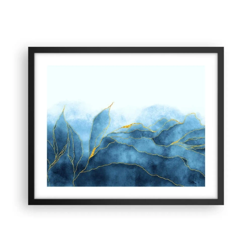 Poster in een zwarte lijst - Blauw in goud - 50x40 cm