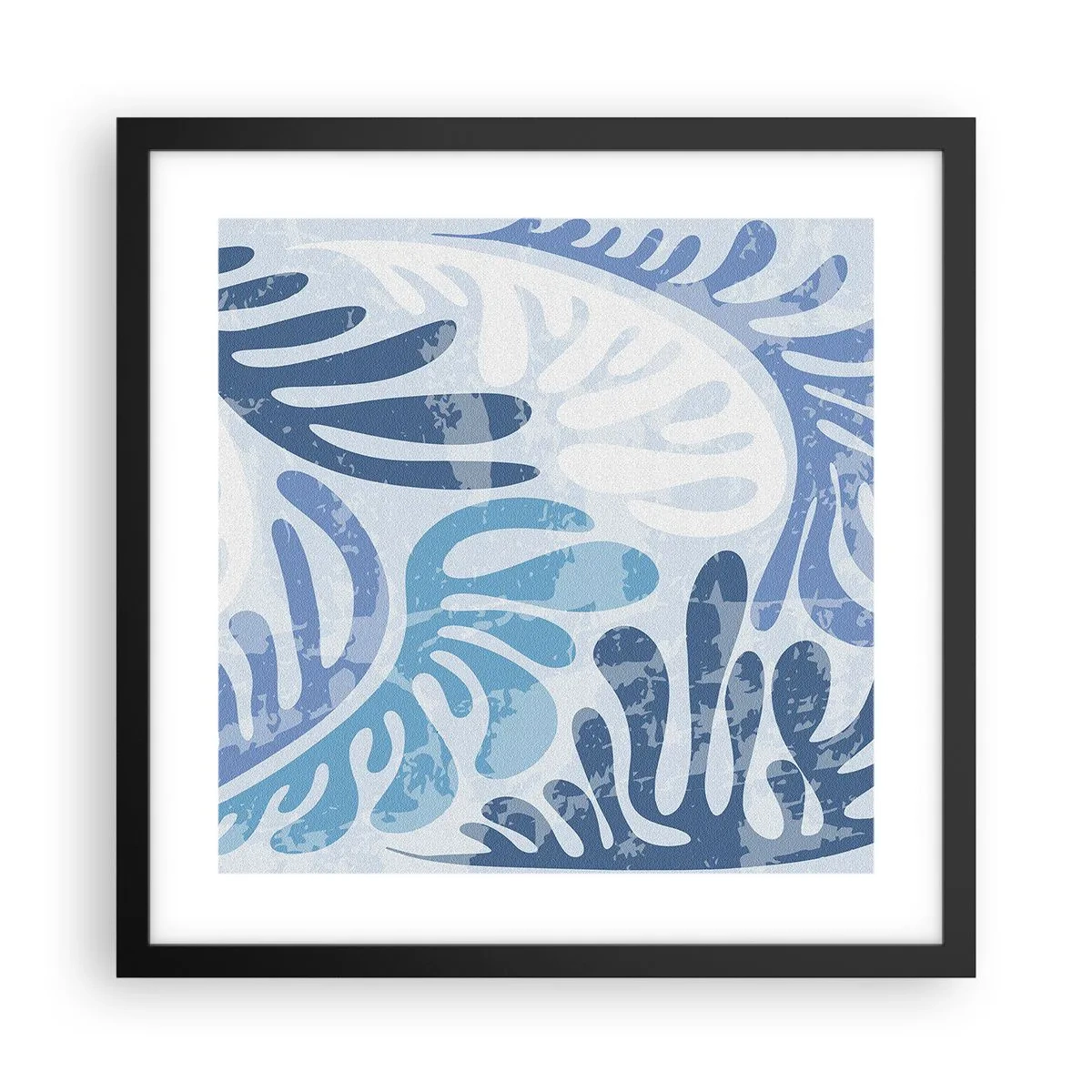 Poster in een zwarte lijst - Blauwe varens - 40x40 cm