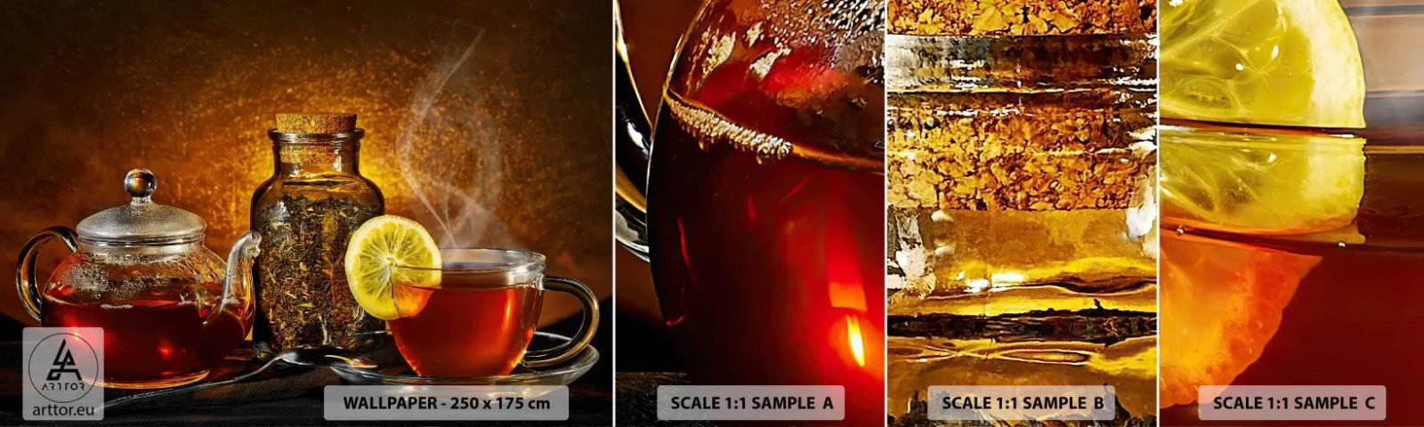 Fotobehang Staaltje Standard Eco - In de stijl van Hollandse meesters - Gastronomie, Thee, Theekopje - 100x30 cm