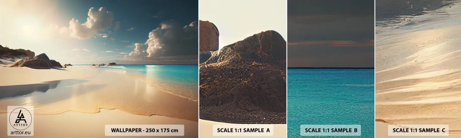 Fotobehang Monster Zelfklevend Deluxe Sticker - Een droomdag - Wild strand, Oceaan, Rand - 100x30 cm