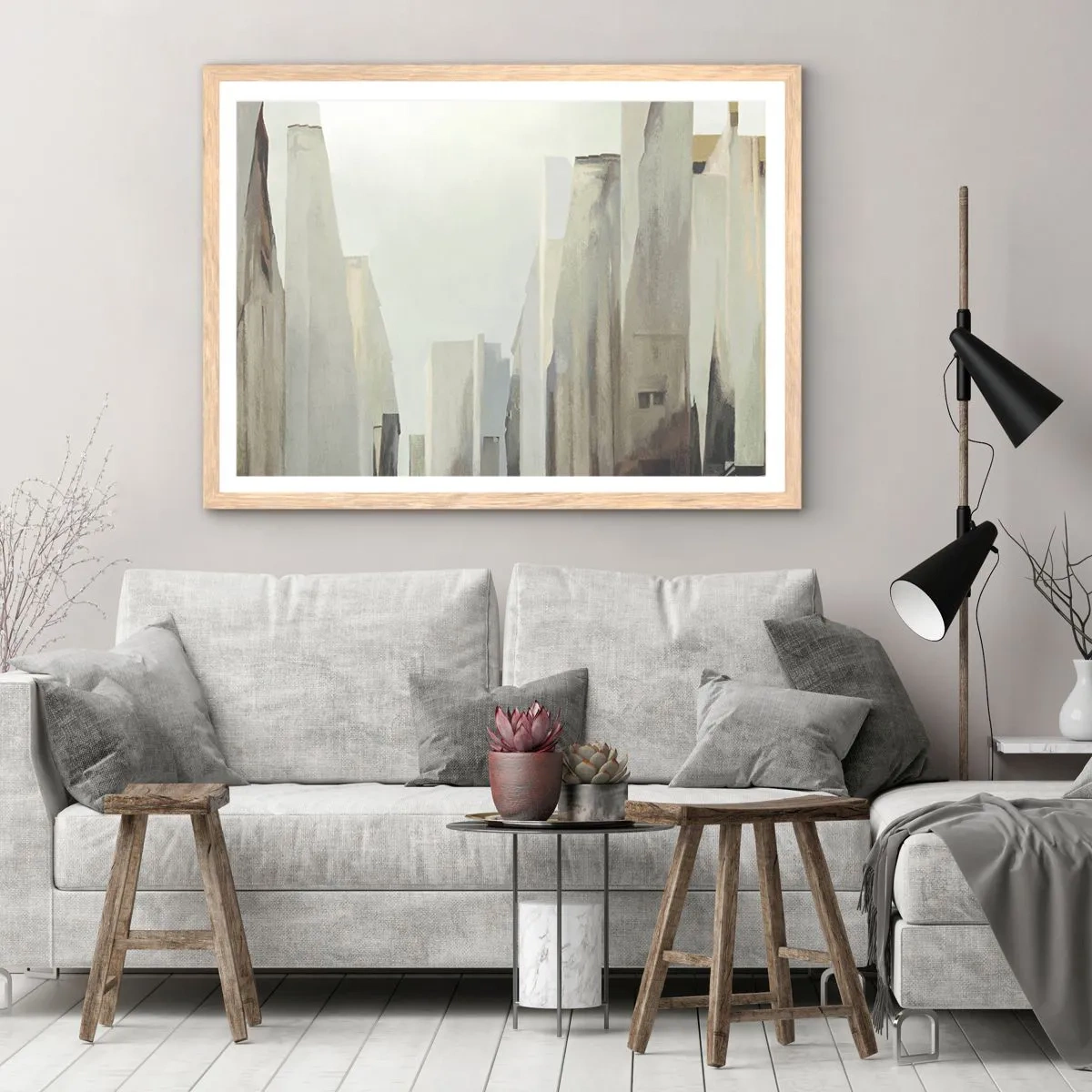 Een poster in een licht eiken lijst - Droom over de stad - 40x30 cm