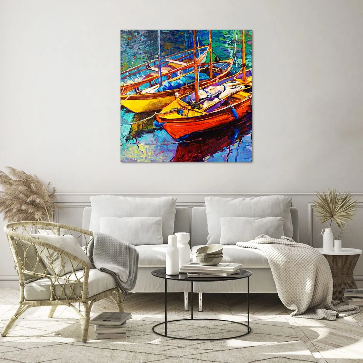 Schilderen op glas - Op water vol met kleuren - 40x40 cm