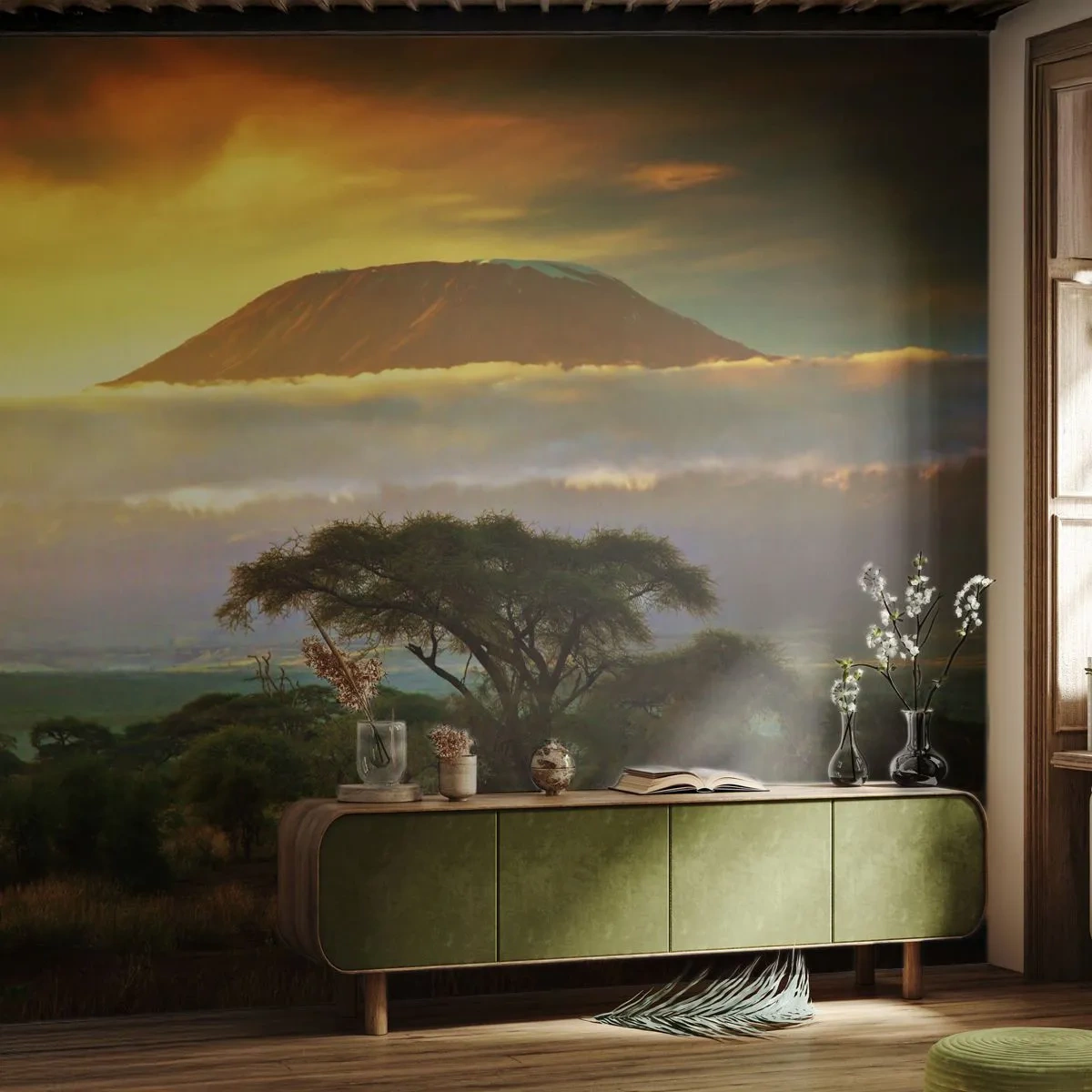 Fotobehang Premium Canvas - Een reizigersdroom - Landschap, Kilimanjaro berg, Afrika - 100x70 cm