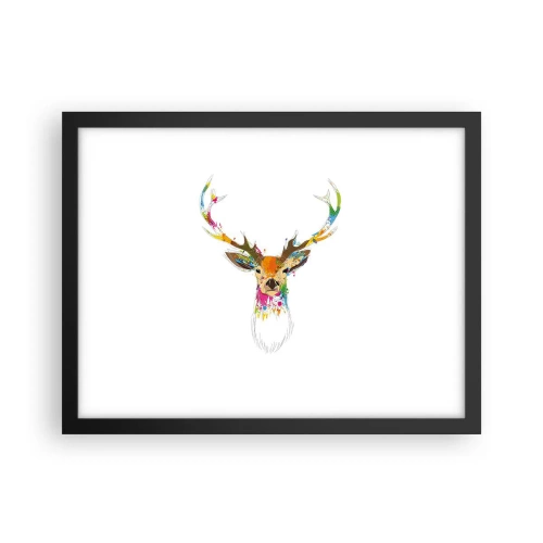 Poster in een zwarte lijst - Een zacht hert badend in kleur - 40x30 cm