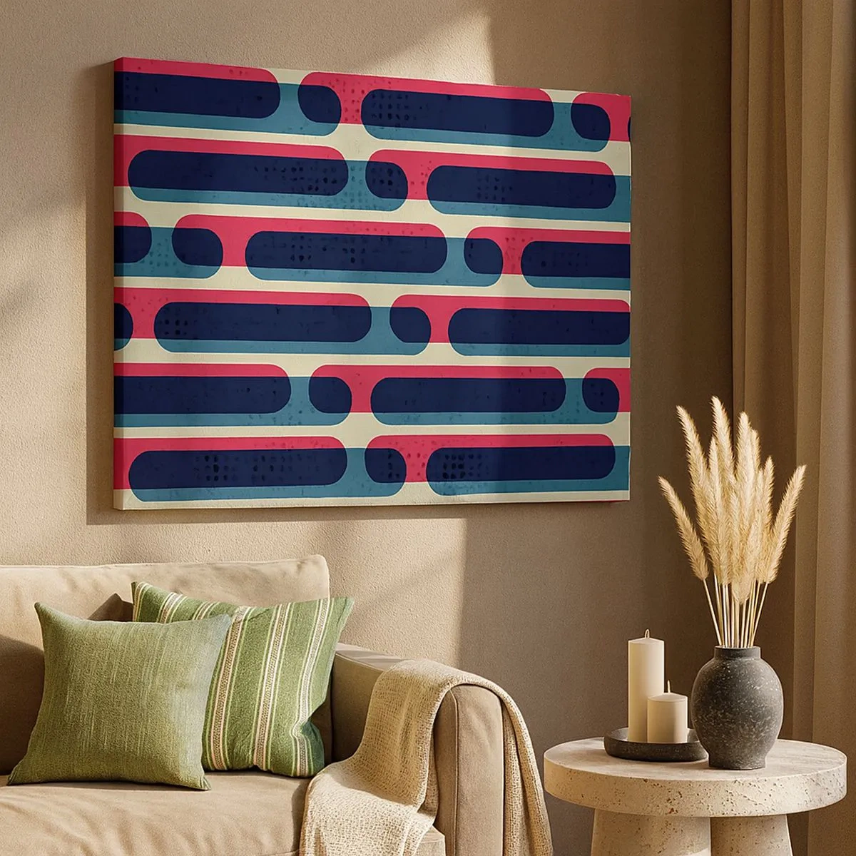 Schilderen op canvas - Geometrisch retropatroon met pastelkleuren - 70x50cm - In de diepte en vooruit - Moderne wanddecoratie voor woonkamer en slaapkamer ARTTOR
