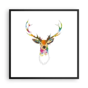 Poster in een zwarte lijst - Een zacht hert badend in kleur - 60x60 cm