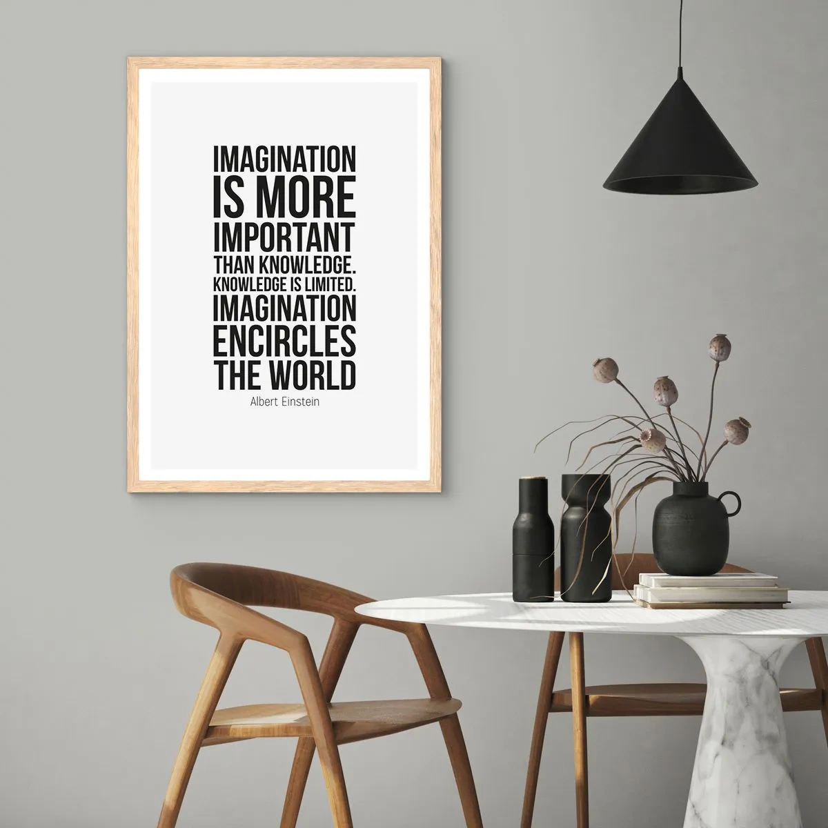 Een poster in een licht eiken lijst - Einstein over de kracht van verbeelding - 40x50 cm