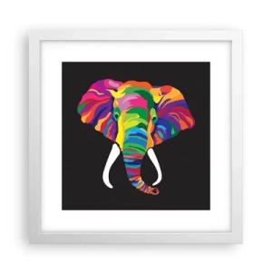 Poster in een witte lijst - De olifant die ervan hield om in de regenboog te baden - 30x30 cm
