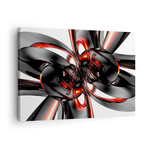 Schilderen op canvas - Abstracte 3D-graphics met zwarte en rode elementen - 70x50cm - Beweging in grafiet en rood - Moderne wanddecoratie voor woonkamer en slaapkamer ARTTOR