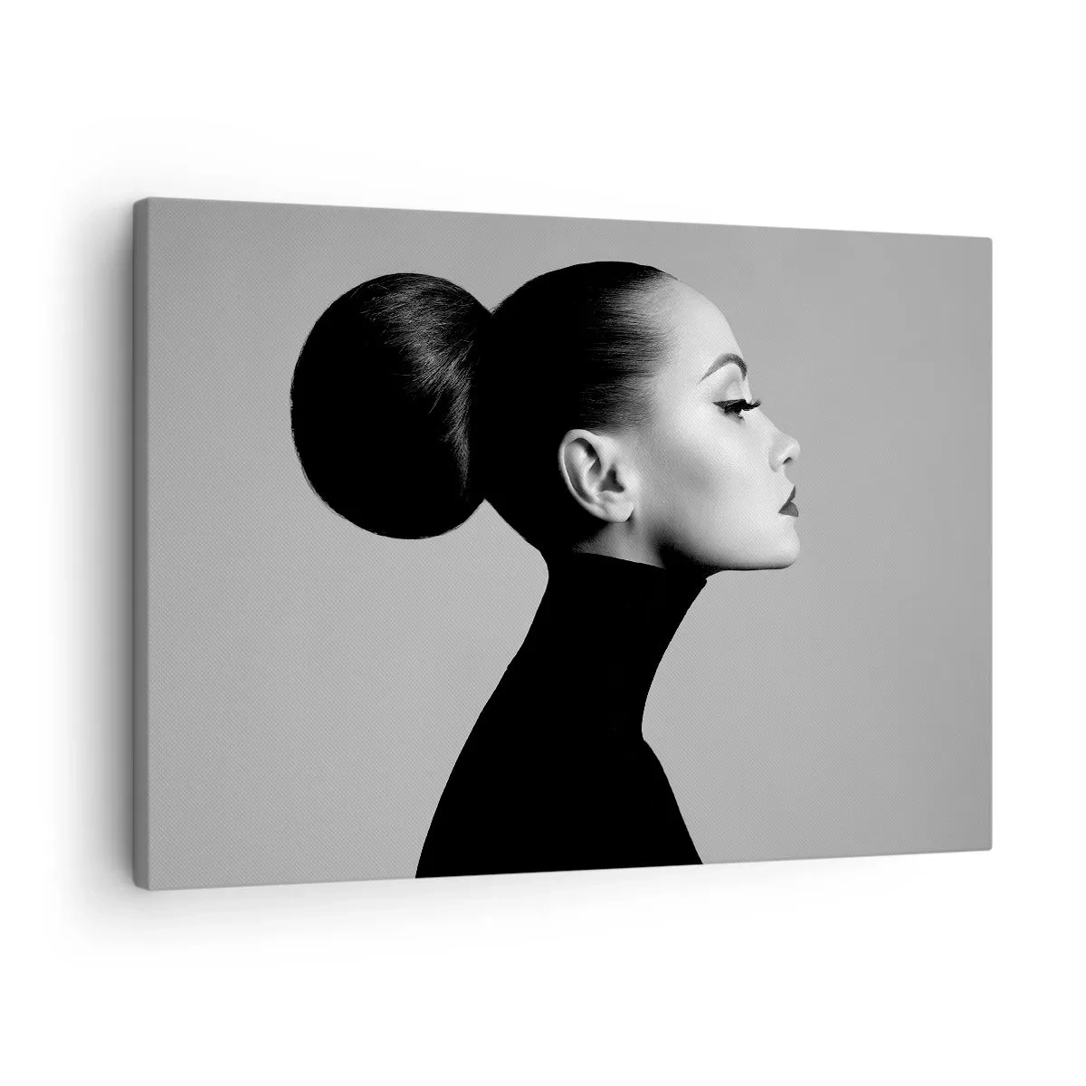 Schilderen op canvas - Profiel van een vrouw in zwart-wit met een elegante knot - 70x50cm - Moderne Nefertiti - Moderne wanddecoratie voor woonkamer en slaapkamer ARTTOR