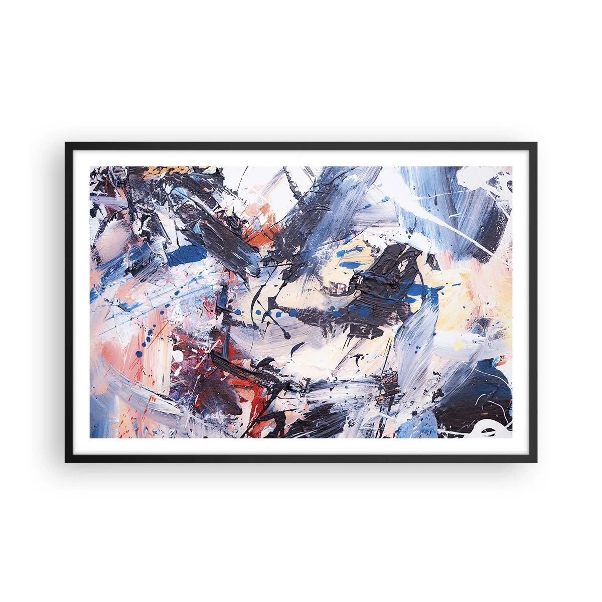 Poster in een zwarte lijst - Gekke dans van abstractie - 91x61 cm