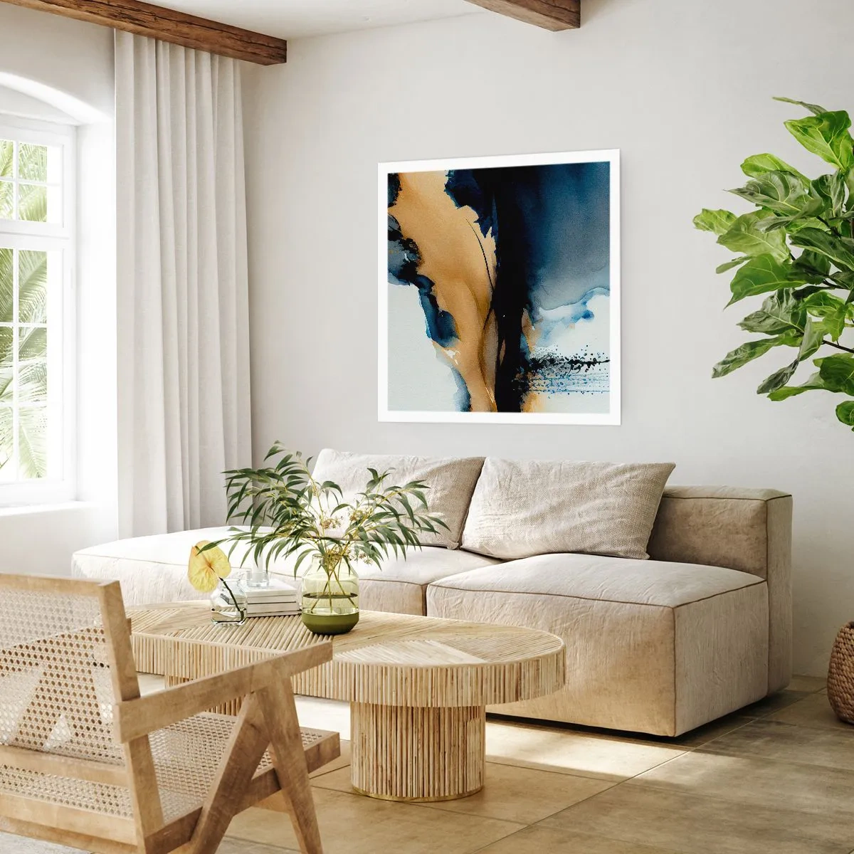 Poster - Achter het gordijn - 50x50 cm