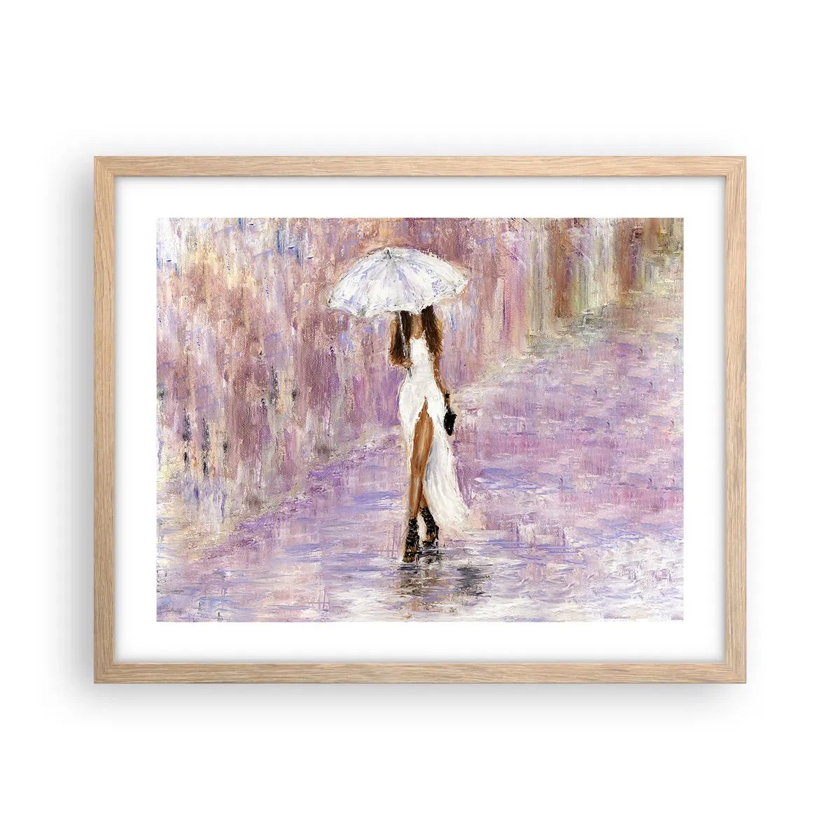 Een poster in een licht eiken lijst - In de lila regen - 50x40 cm