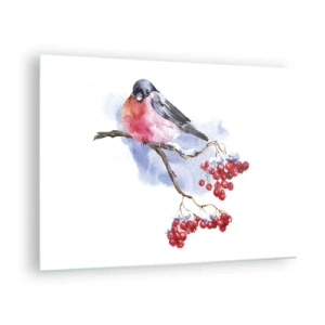 Schilderen op glas - Een vogel op een lijsterbestak - 70x50cm - Winter in kleur - Moderne wanddecoratie voor woonkamer en slaapkamer ARTTOR